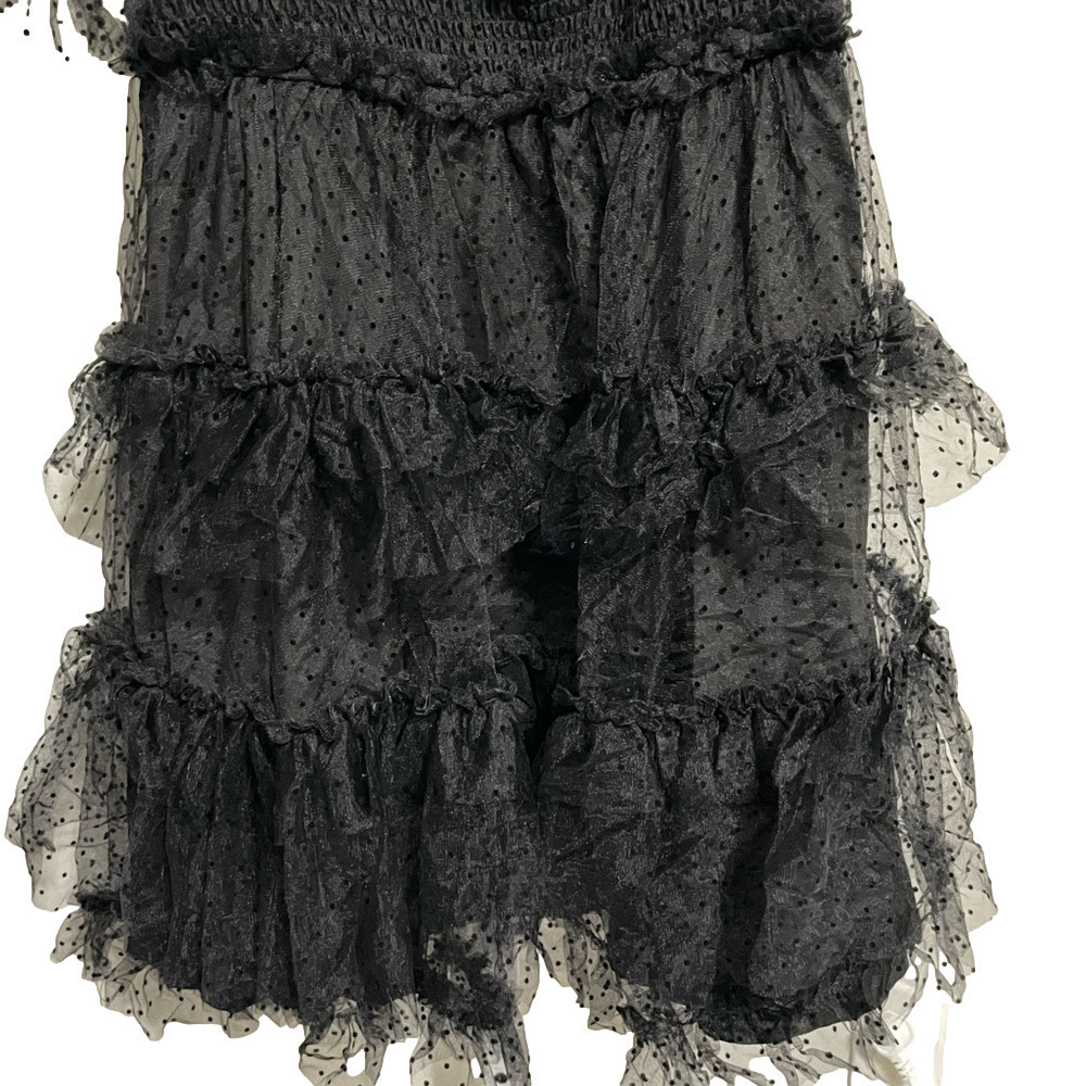 White Birch Black Swiss Dot Tulle Mini Dress M Smocked Ruffle Romantic Goth NWT - Picture 8 of 13